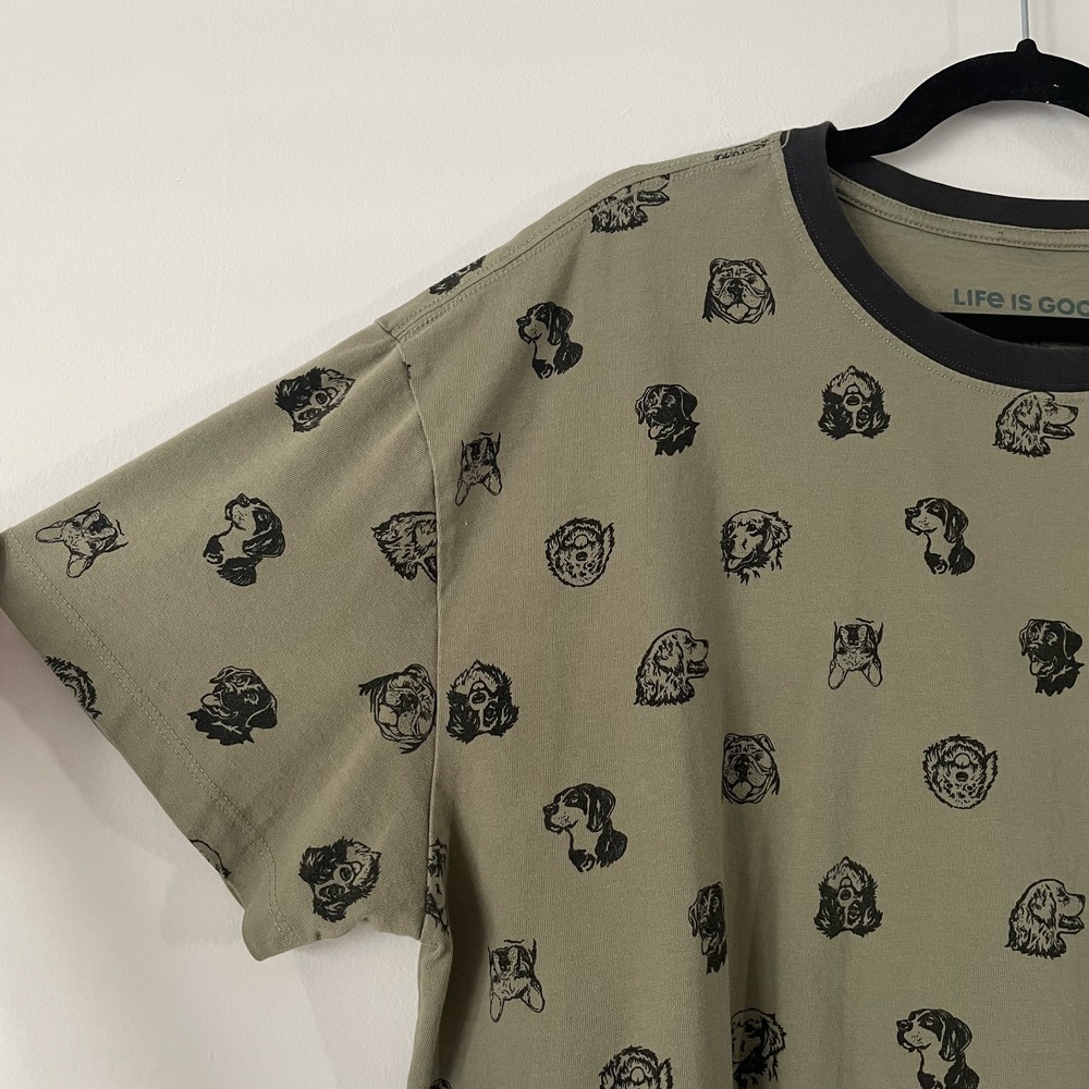 Life is Good Womens Boxy Crusher Tee Dog Graphic Green XL Novelty All Over Print - Picture 3 of 10